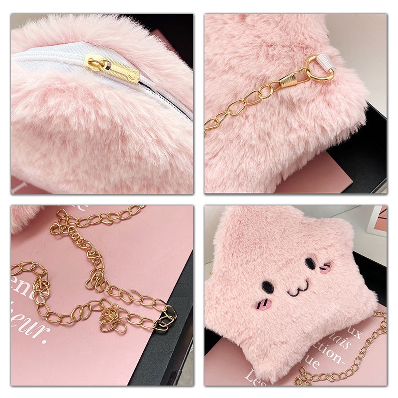 Túi Đeo Chéo Bằng Nhung Lông Phối Dây Xích Dễ Thương Dành Cho Trẻ Em