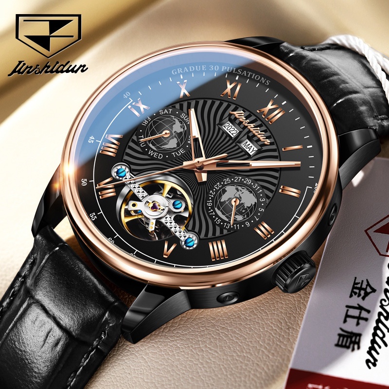 Đồng hồ Nam JSdun máy cơ size 40mm, dây da thoáng khí, chống nước 30m, bảo hành toàn quốc 12 tháng