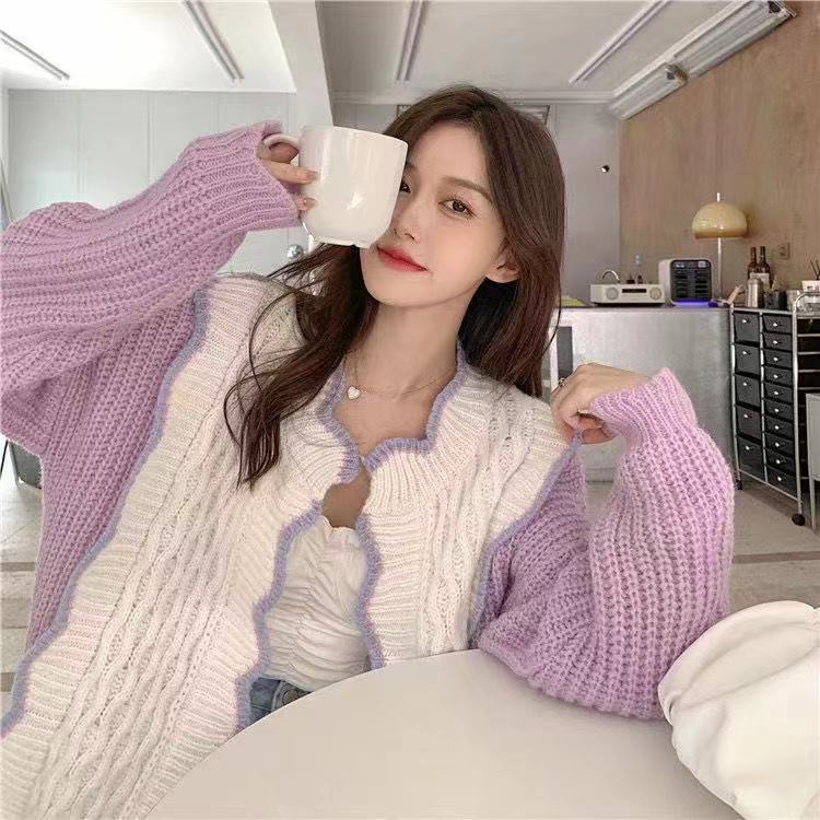 Áo Khoác cardigan Len Dáng Rộng Cổ Chữ V Cài Nút Họa Tiết Kẻ Sọc Phong Cách Anh Quốc Thời Trang Cho Nữ