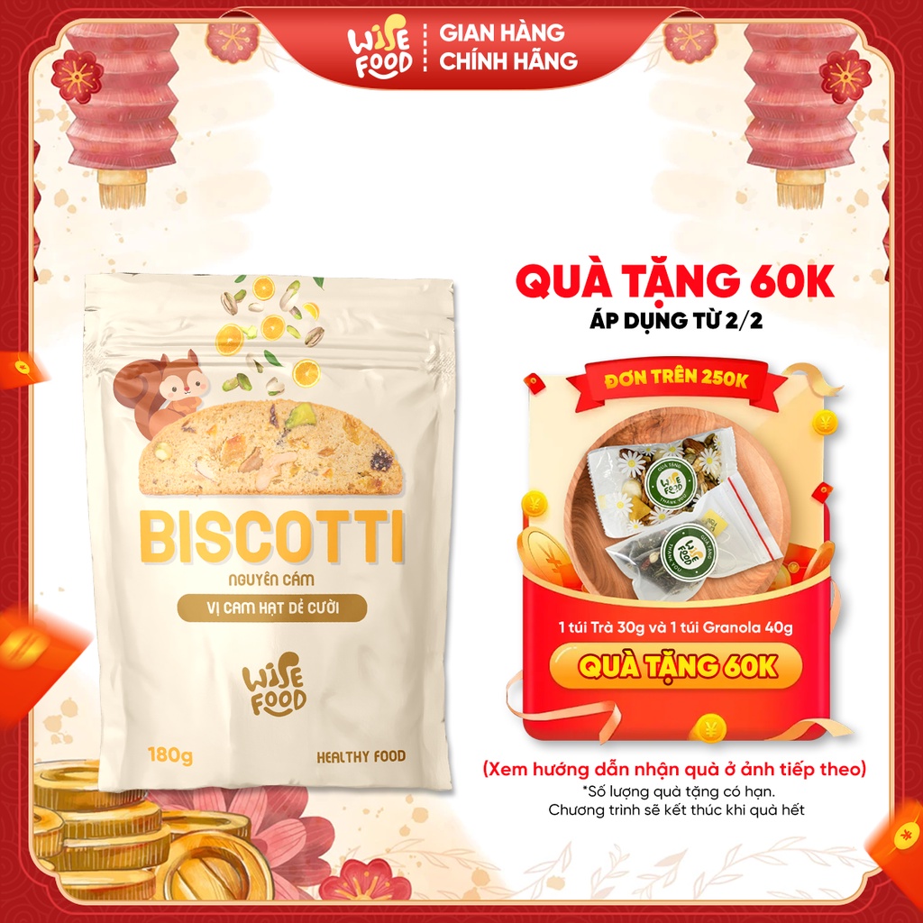 Biscotti Nguyên Cám Vị Cam Hạt Dẻ Cười WISE FOOD 180g