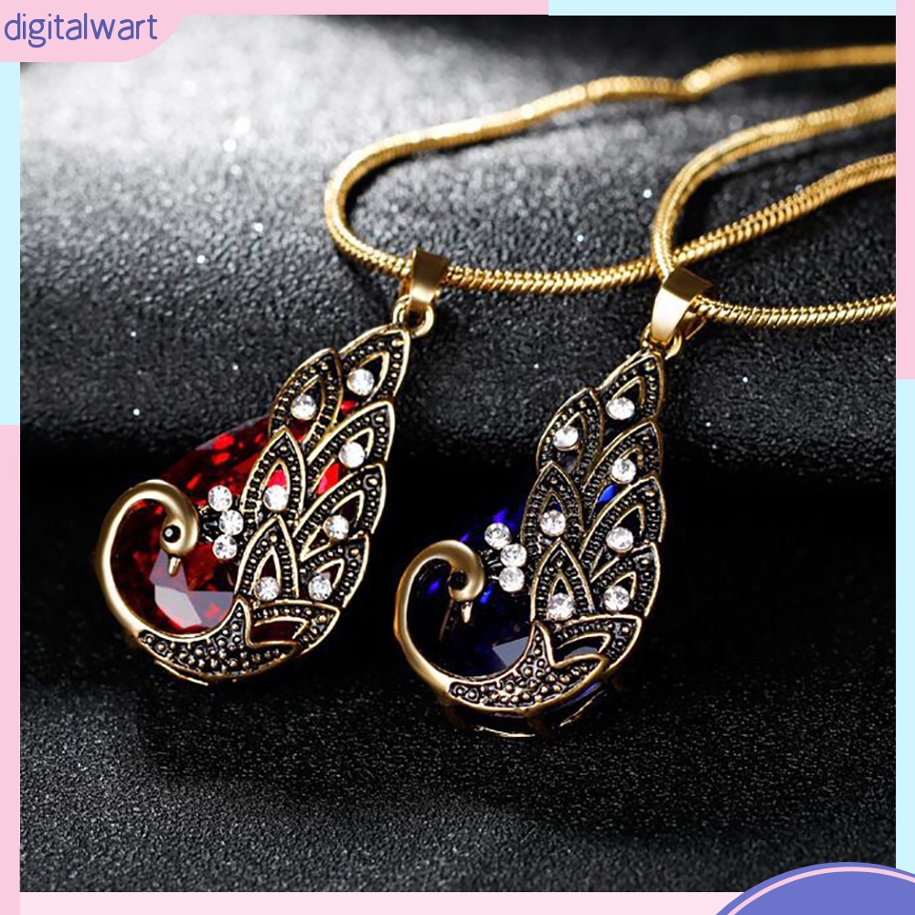 Set 3 Vòng cổ Và Bông Tai Hình Chim Công Đính Đá Nhân Tạo Thời Trang