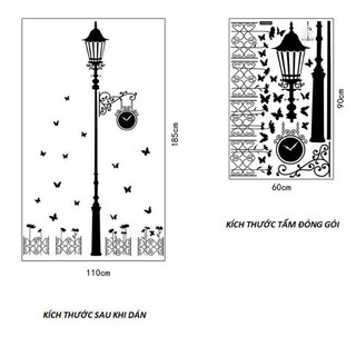 Decal dán tường Combo cột đèn đêm + bồ công anh