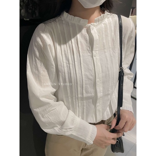 Áo sơ mi xếp ly dáng babydoll Hàn Quốc - WHITE BLOUSE