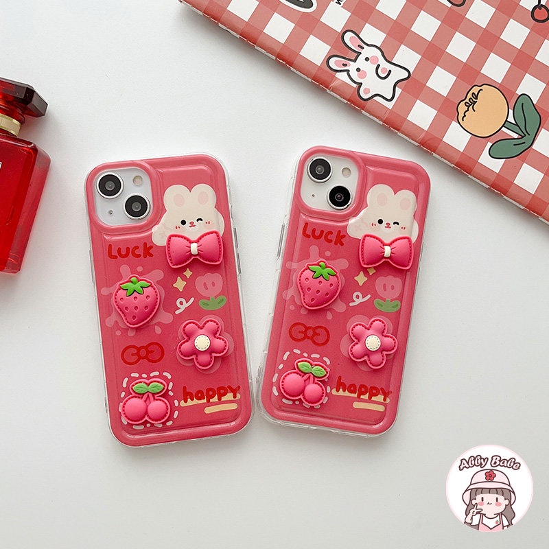 Ốp Điện Thoại TPU Mềm Chống Mồ Hôi Hình Thỏ / Dâu Tây 3D Cho IPhone 14 Pro Max 13 12 11 Pro Max