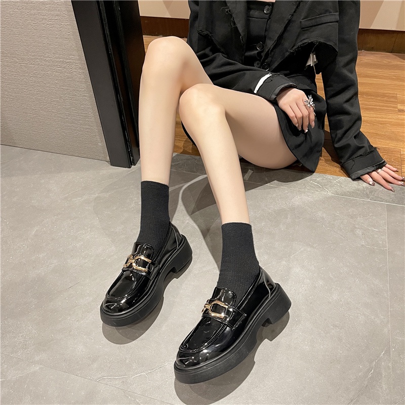Giày Lười Da Đế Bằng Mũi Tròn Thời Trang Công Sở Thanh Lịch Cho Nữ
