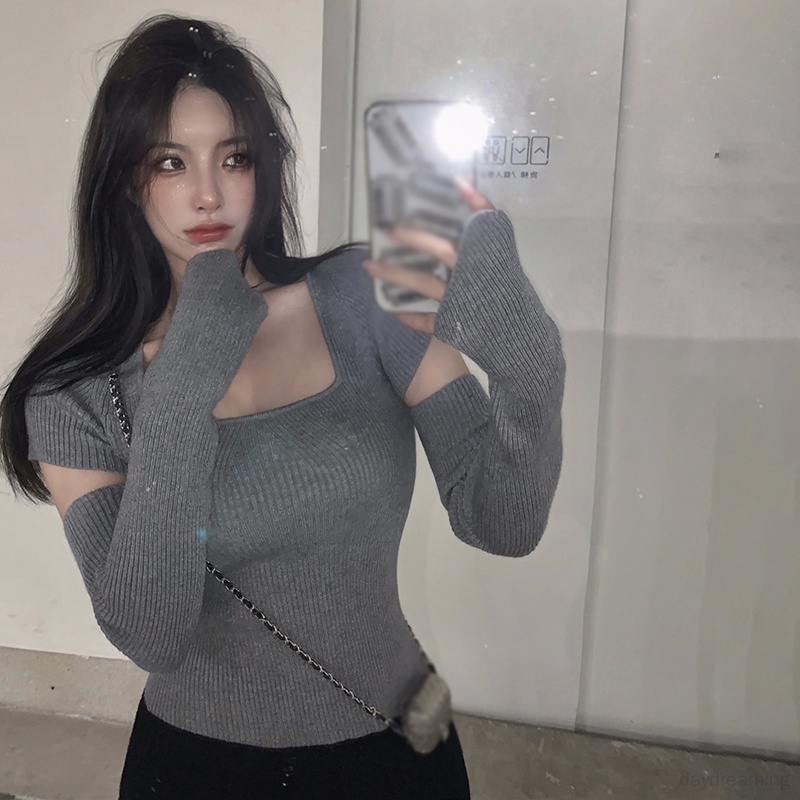 Áo Sweater Dệt Kim Cổ Vuông Màu Sắc Xinh Xắn Cho Nữ