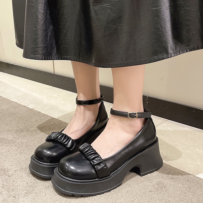 Giày Búp Bê Da PU Mũi Tròn Đế Bằng Mềm Mại Chống Trượt Cài Khóa Thời Trang Cho Nữ