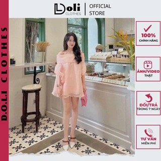 Đầm Trễ Vai Nữ Nơ Gài Tay Nơ Dài Tay Voan Kính 4 Màu Kiểu Dáng Bánh Bèo D077 - DOLI Clothes