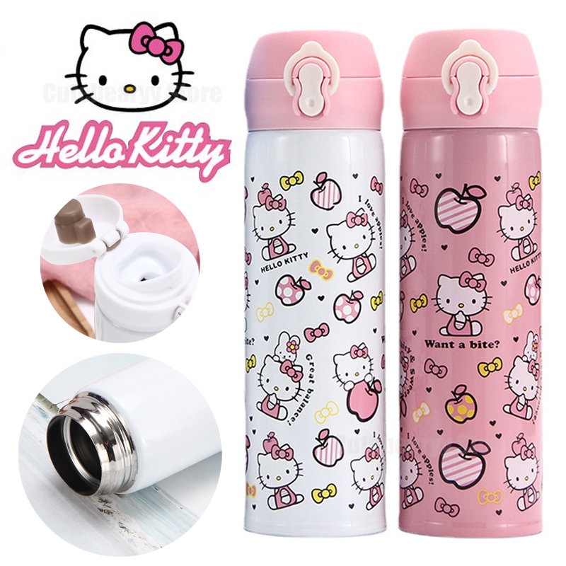 Bình Nước Giữ Nhiệt 500ML Bằng Thép Không Gỉ Hình Hello Kitty