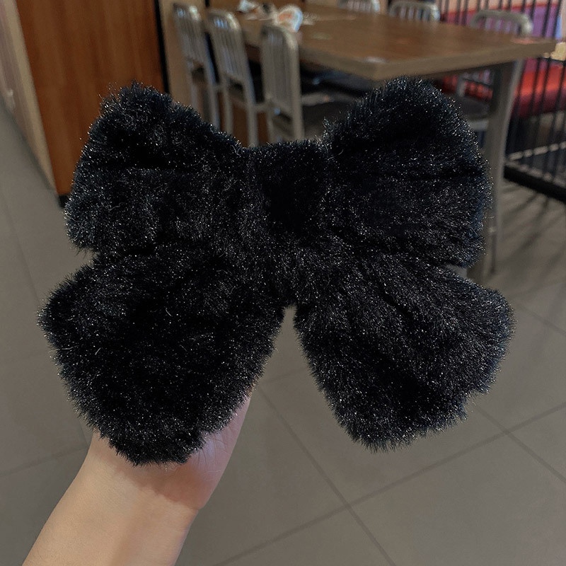 Kẹp Tóc Nơ Lớn Bằng Lông Giả Màu Trơn Thời Trang Dành Cho Nữ