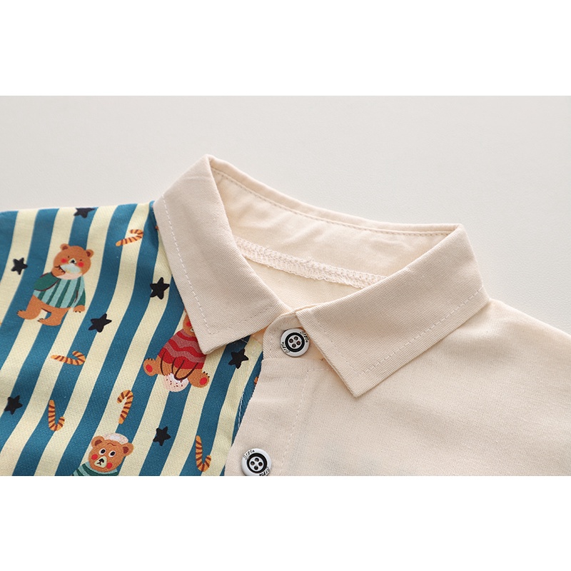 Bộ Áo Sơ Mi Tay Dài + Quần Dài In Họa Tiết Gấu Hoạt Hình Phong Cách Hàn Quốc Thời Trang Mùa Xuân Cho Bé Trai / Gái 80-120cm