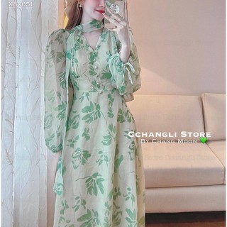 ĐẦM MAXI HOA NƠ CỔ