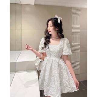 Váy Xốp Trắng Cổ Viền Ngọc Khoét Eo Siêu Xinh Có Ảnh Thật