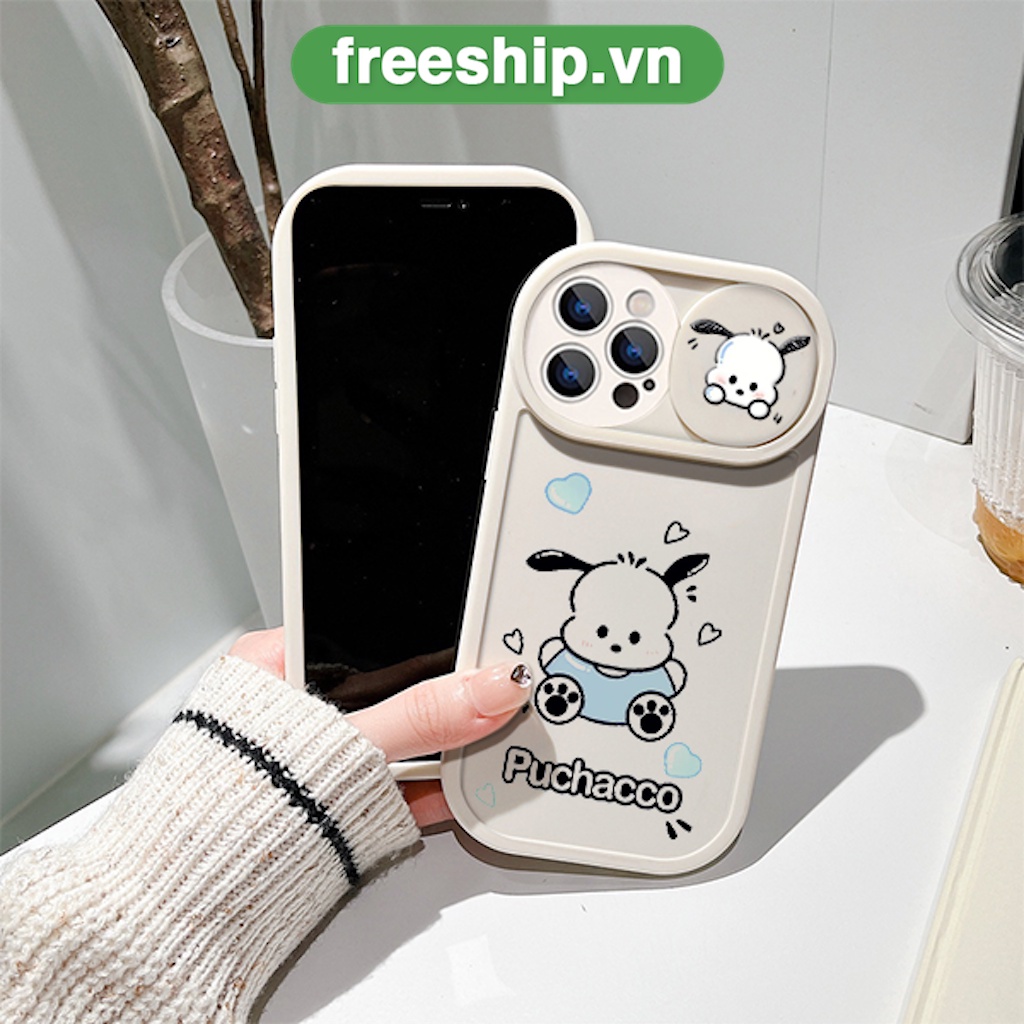 Ốp IPHONE trượt camera bảo vệ Hình Chú Chó Hoạt Hình Puchacco 14 13 11 pro max X Xr Xs 7 8 14 Plus Se 2020 12 pro max