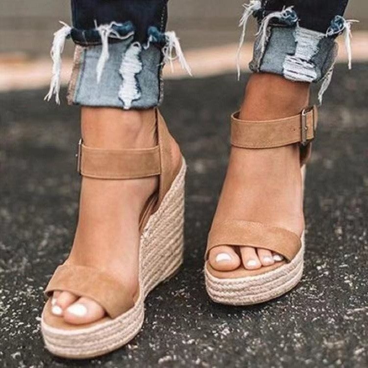 Giày Sandal Cao Gót Đế Xuồng Quai Cói Size Lớn Họa Tiết Da Rắn Phong Cách Âu Mỹ Cho Nữ