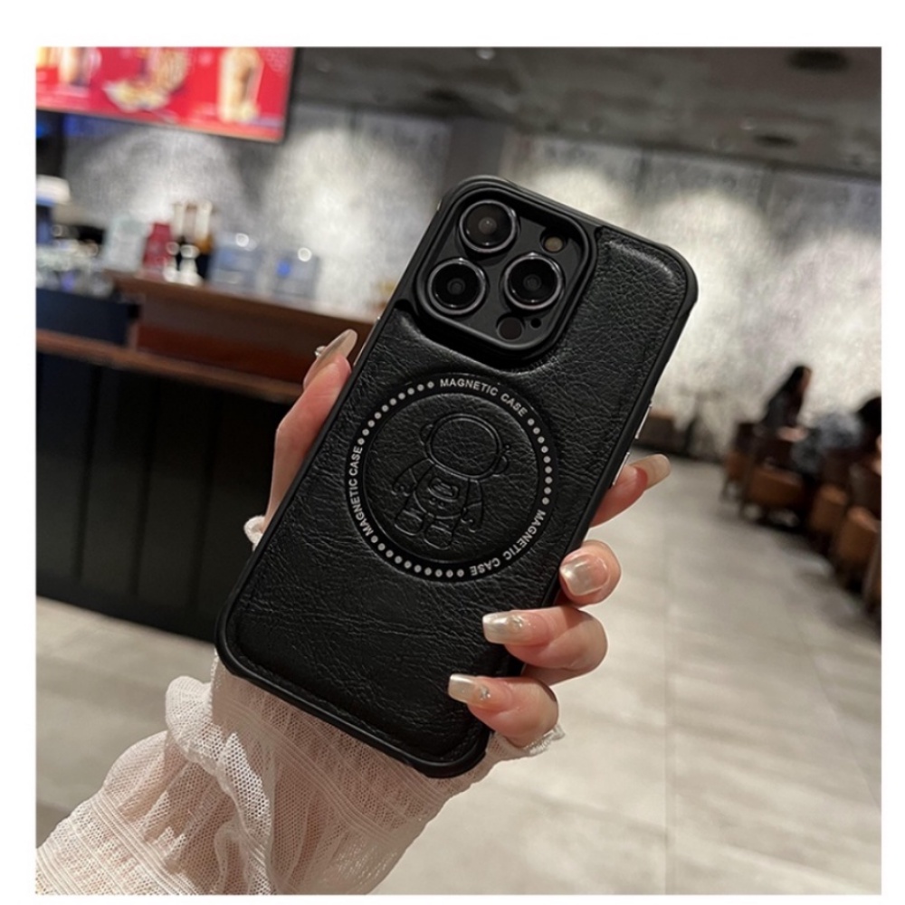 Ốp Điện Thoại Da Bò Mềm Bo Viền Hình Phi Hành Gia Kiểu Vintage Cho iPhone 14 13 12 11 Pro Max 14 Plus