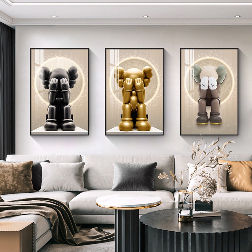 BO3 Tranh Tráng Gương Treo Tường Gấu bearbrick/ burberry/ Kaws Treo Tường Phòng Khách/ Phòng Game/ Quà Tặng Khách Hàng.