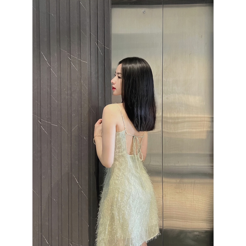 Đầm 2 dây hoạ tiết lông vũ Balloon Dress Gem Clothing SP060762