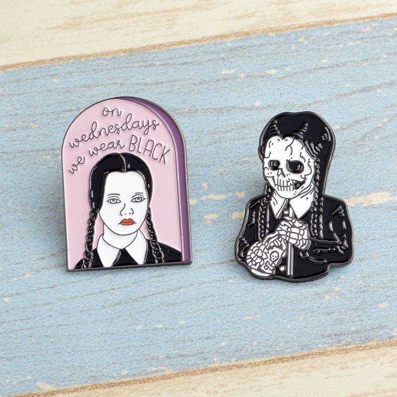 Wednesday Family Addams Brooch Skull Black Badge Lapel Pin Kids Gifts
