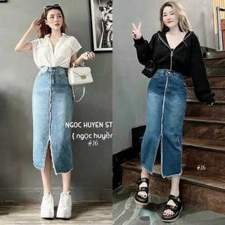 CHÂN VÁY JEANS XẺ TÀ (KÈM VIDEO HÌNH THẬT)