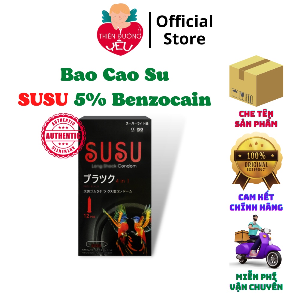 Bao Cao Su SUSU 5% Benzocain, Trơn Mỏng, Kéo Dài Cuộc Yêu - Hộp 3 Chiếc / 12 Chiếc [ Auth - Nhật Bản - 100% ]