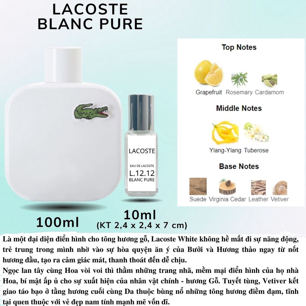 Nước hoa Nam Cá sấu La.cos.te Eau de Lacoste L.12.12 Blanc Pure EDT