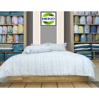 Bộ chăn ga gối Modal Gỗ Sồi Nekio Nhật Bản Kẻ Dọc Xám