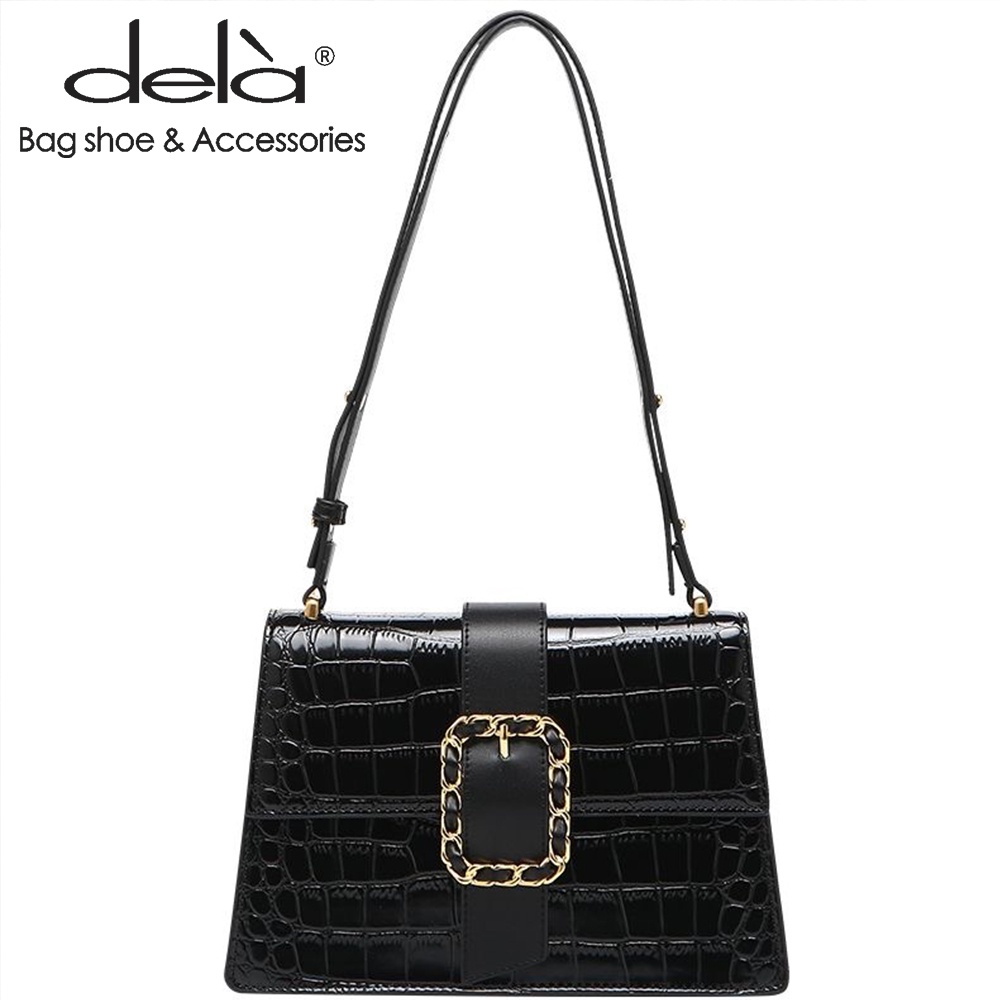 Dela Túi Xách Nữ Màu Đen Thiết Kế Đơn Giản Thời Trang Thu Đông Cao Cấp