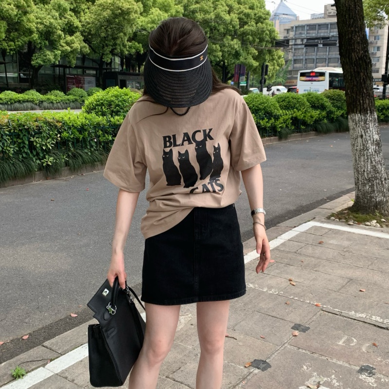 Áo Thun Dệt Kim Tay Ngắn Màu Sắc Tương Phản Thời Trang Mùa Hè