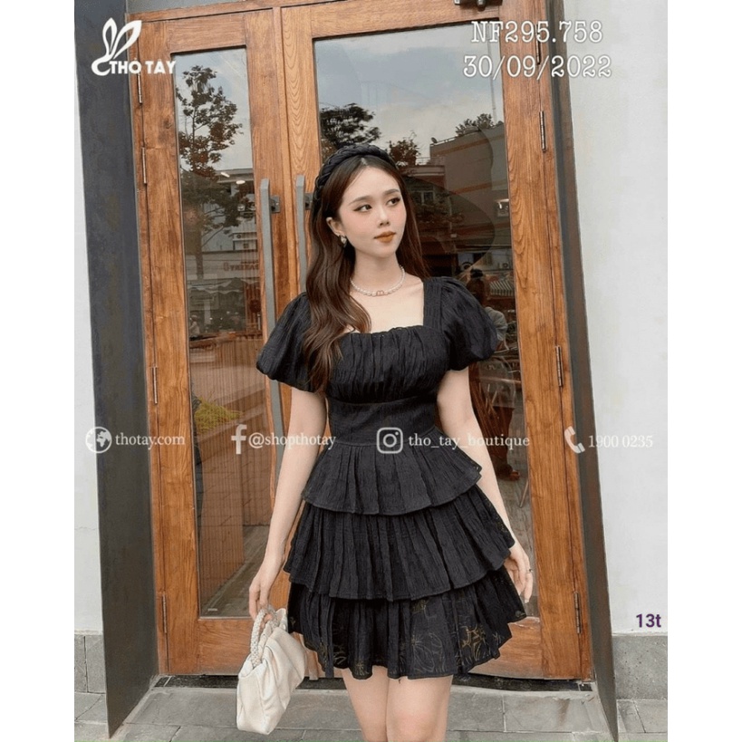 CHÂN ÁI CHO CHỊ EM CHÚNG MÌNH - ĐẦM VOAN REN CỔ VUÔNG TAY NGẮN ÔM EO CỰC NỮ TÍNH ĐI CHƠI DỰ TIỆC CƯỚI UP  SHOP HHP FASHI