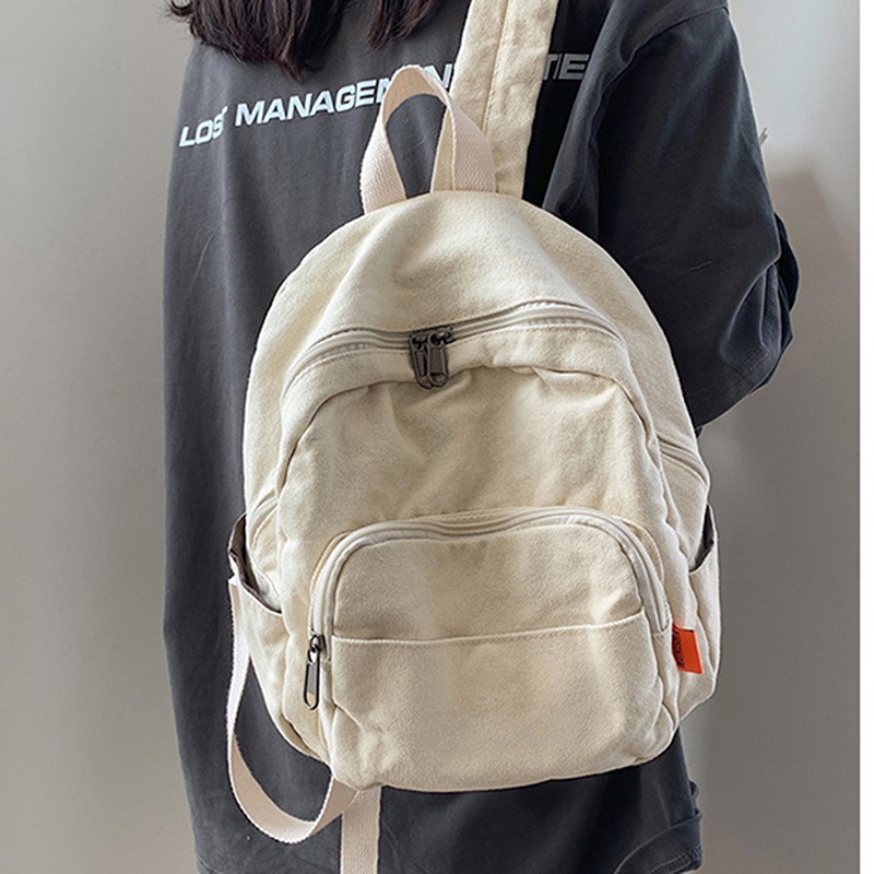 Ba Lô Vải Canvas Mini Màu Trơn Đơn Giản Thời Trang 2022 Mới Cho Nam Nữ
