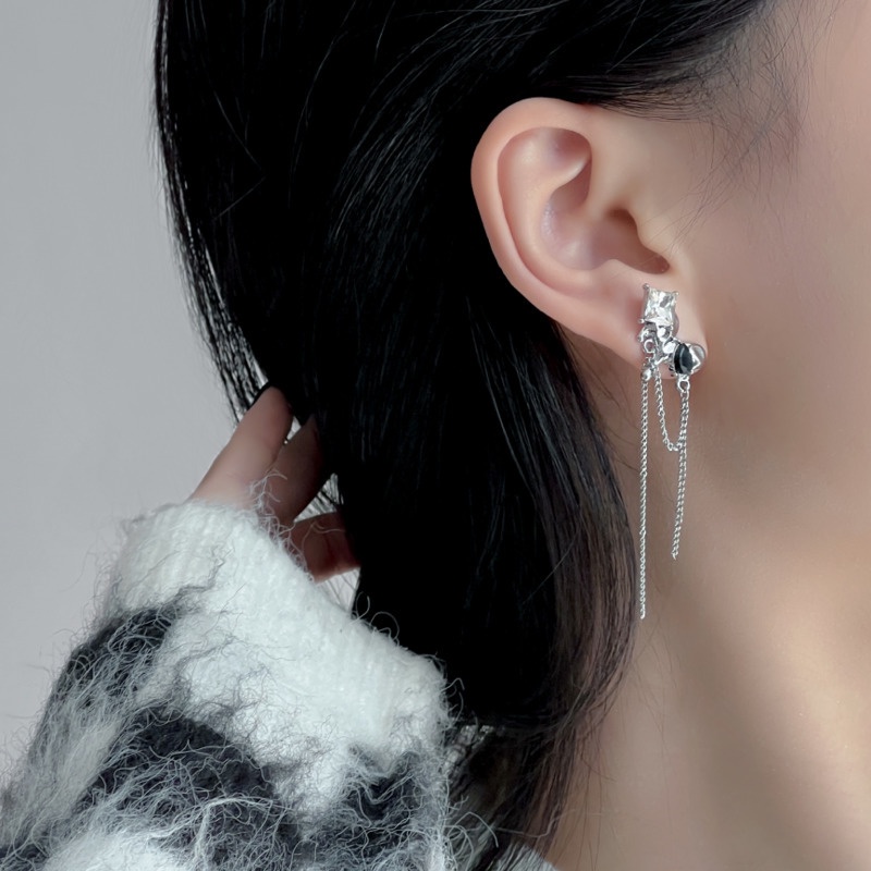 Khuyên Tai Dây Tua Rua Đính Đá zircon Hình Trái Tim Phong Cách hip hop Đường Phố Cá Tính Thời Trang