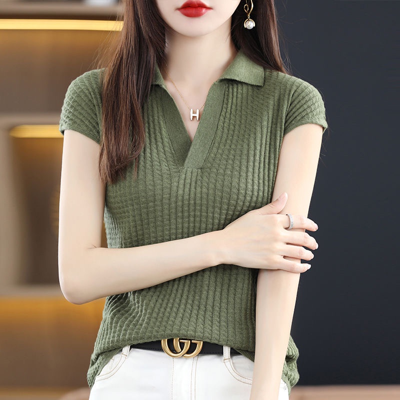 Áo polo MMIOT dệt kim tay ngắn dáng rộng thời trang mùa hè 2023 dành cho nữ