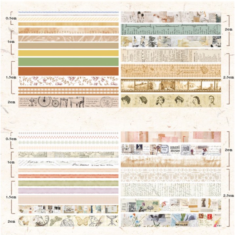 Hộp 20 Cuộn Băng Keo Dán Trang Trí Sổ Tay / Nhật Ký Phong Cách Vintage DIY