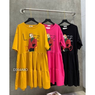 Váy cotton suông Bigsize nữ ,đầm thun babydoll cô gái tay lỡ phối bèo dáng rộng bầu bì bon chen được D354