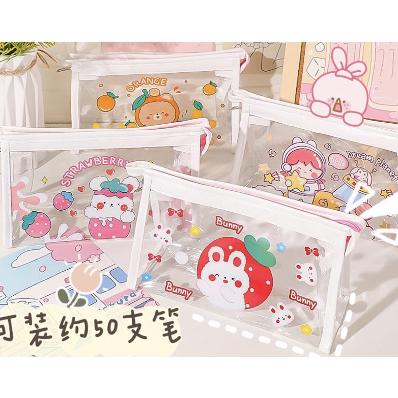 Túi Đựng Bút Trong Suốt Họa Tiết Hoạt Hình Đáng Yêu Túi Tam Giác