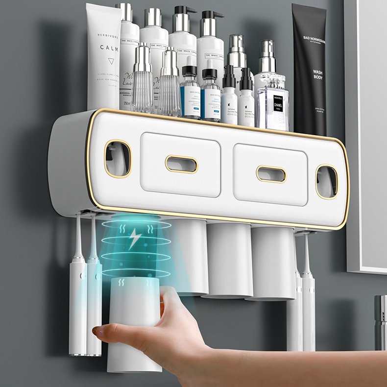 Kệ ngăn kéo 1, 2 ngăn kèm 2 dụng cụ nhả kem tự động và cốc hút từ tính 2-3-4 cốc siêu mới