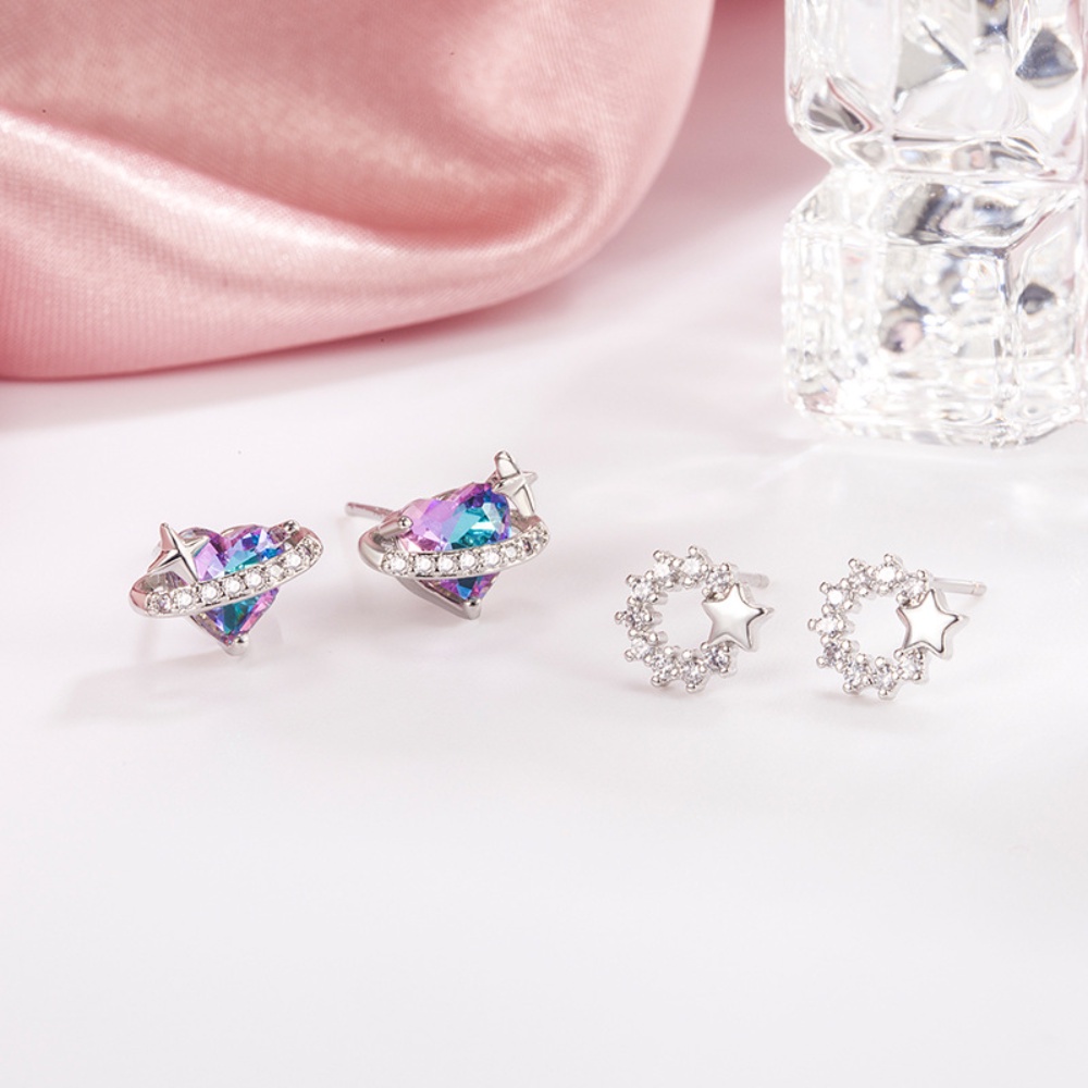 Khuyên Tai Ngôi Sao Năm Cánh Đính Đá Kim Cương Nhân Tạo Màu Sắc Phiên Bản Hàn Quốc Mới
