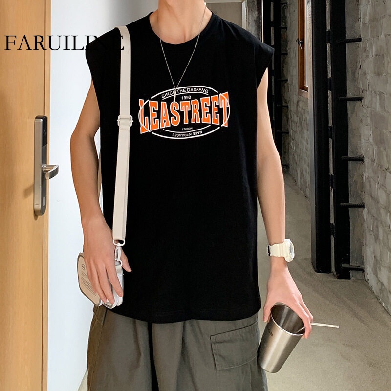 Áo Thun Sát Nách Dáng Rộng Vải Cotton Faruiline 144 Kiểu Hip-Hop Thời Trang Mùa Hè Cho Nam