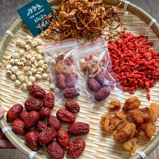 Nguyên liệu chưng yến kèm, nấu chè táo đỏ, đông trùng, hạt sen, long nhãn, kỷ tử
