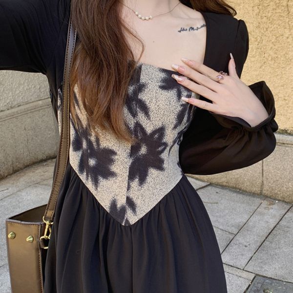 COZOK Đầm Tay Dài Phối Bèo Thiết Kế Ôm Sát Tôn Dáng