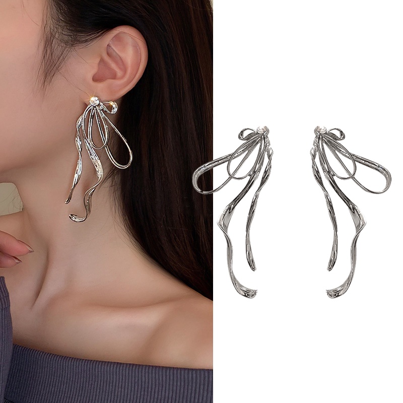 Bông Tai Mạ Bạc 925 Hình Nơ Đính Kim Cương Đơn Giản Sáng Tạo Thời Trang Phong Cách Hàn Quốc