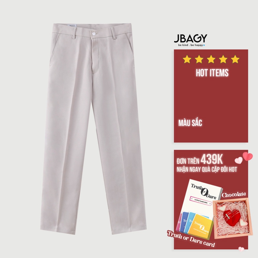 Quần âu nam hàn quốc JBAGY cao cấp ống rộng màu trắng kem, quần baggy ống suông - JA0101 - Hàng mới về