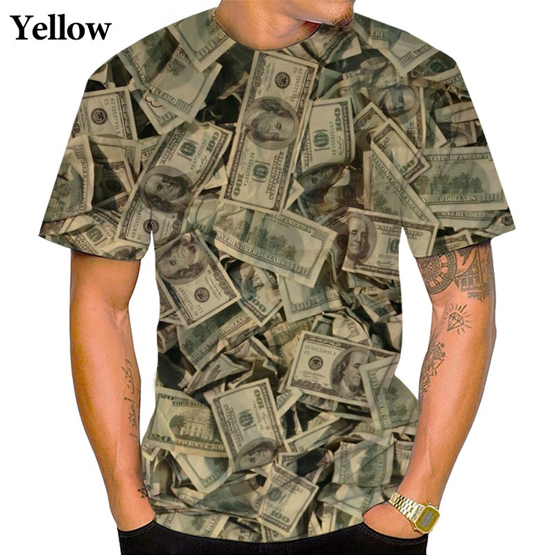 Áo Thun Ngắn Tay In Hình Tiền Đô La 3D Thời Trang Đường Phố Harajuku Dành Cho Nam Và Nữ