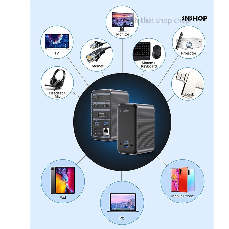 Dock EUASOO Display USB-C  New, Bộ chuyển đổi cổng kết nối xuất 3 màn hình 4K cho M.acOs, Windows