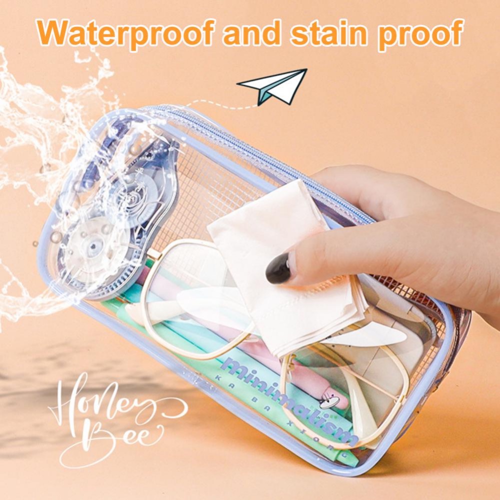 Túi Đựng Bút Dạng Lưới Trong Suốt Có Khóa Kéo Sức Chứa Lớn Phong Cách Hàn Quốc