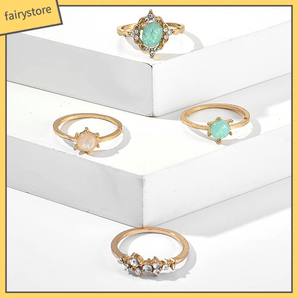 Set 1 / 4 Nhẫn Đeo Tay Đính Đá Quý Giả Nhiều Màu Sắc Thời Trang