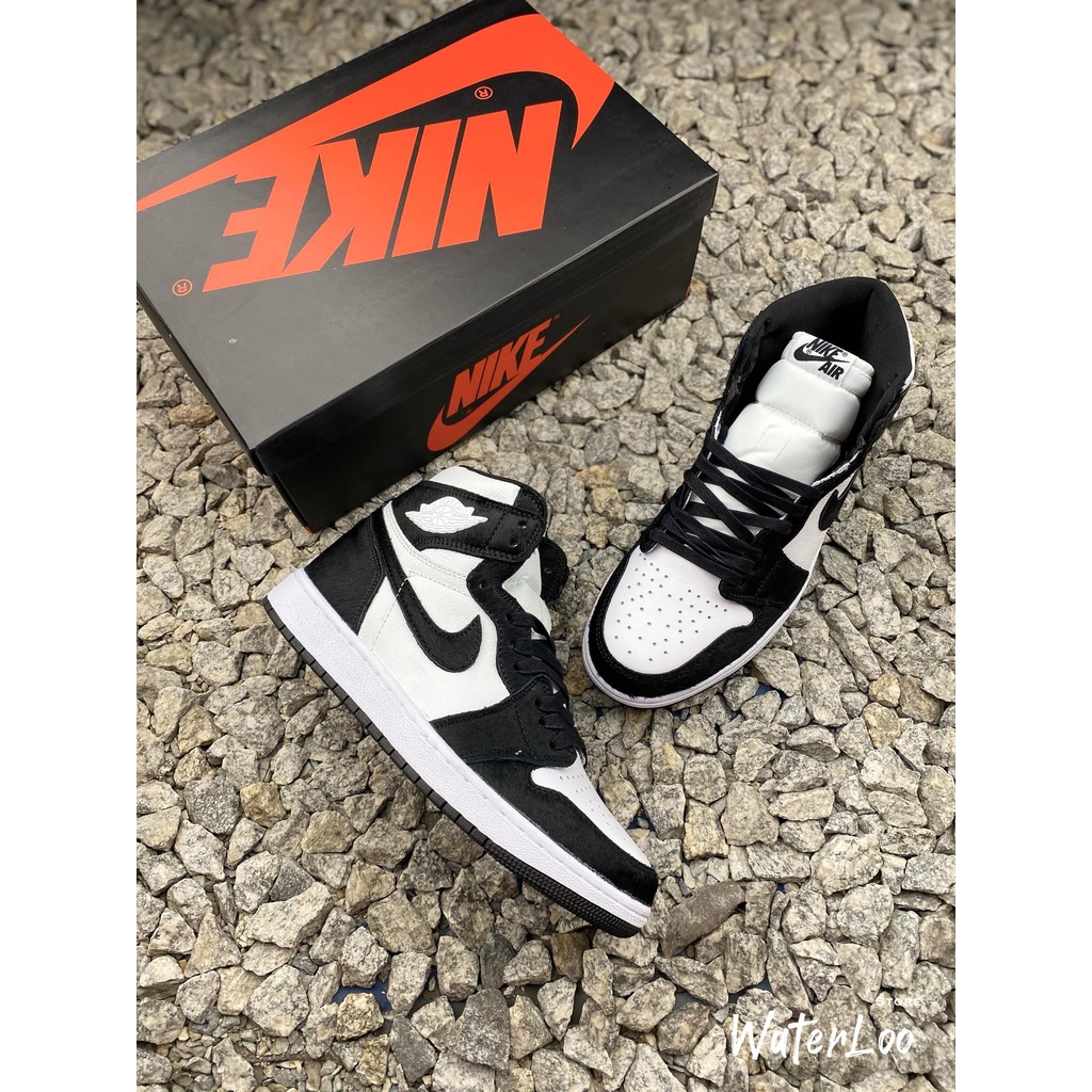Giày Thể Thao Sneaker Air Jordan 1 Panda Da Lộn Cổ Cao Waterloo Shop