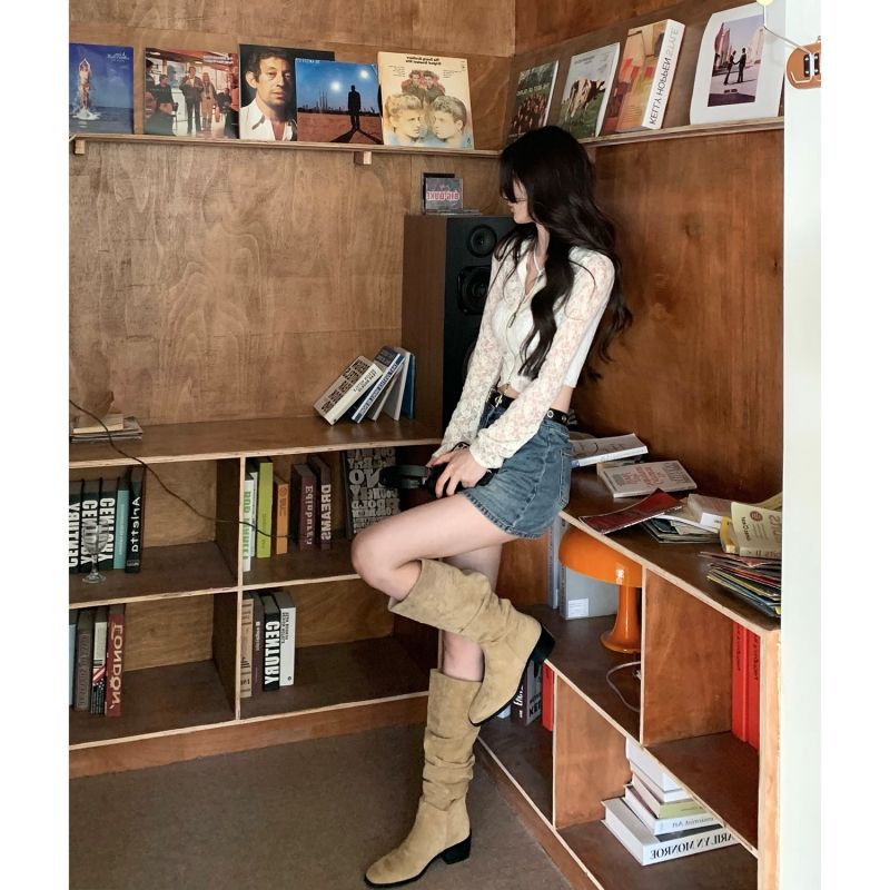 Áo Ren Lưới Tay Dài Dáng Ôm Phối Khóa Kéo Thời Trang Quyến Rũ Cho Nữ