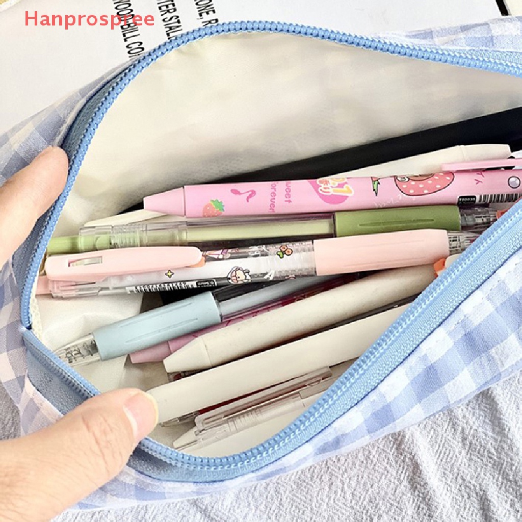 Hanprospree > Túi Canvas Đựng Bút Chì / Mỹ Phẩm / Tiền Xu / Đồ Trang Điểm Kẻ Sọc Caro Dễ Thương well